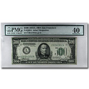 1934-A (L-San Francisco) $500 FRN XF-40 PMG 1934-A (L-San Francisco) $500 FRN XF-40 PMG
